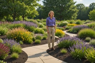Jardin aménagé avec soin, espace vert harmonieux et durable