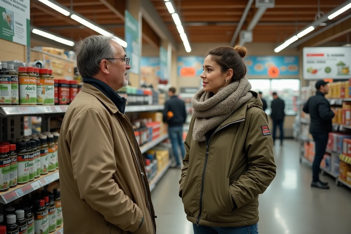 Jeune femme discutant avec un employé près d