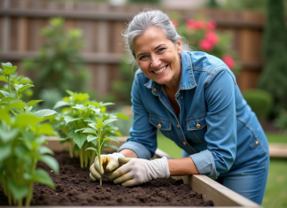 Boutures : quand et comment les planter en terre pour réussir ? Femme en denim plantant des jeunes pousses dans un jardin