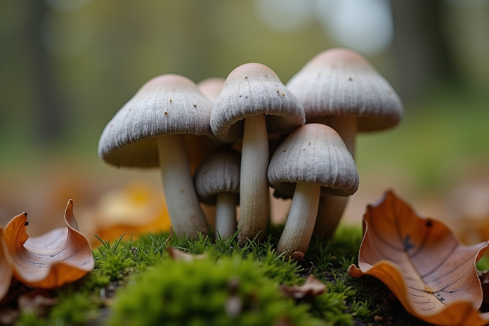 girole-grise-mushrooms-nature Champignons girolle grise parmi mousse et feuilles mortes