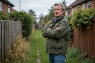 Homme d'âge moyen dans son jardin bien entretenu