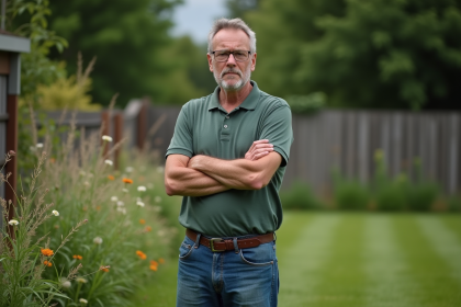 Homme d'âge moyen dans un jardin naturel en ville