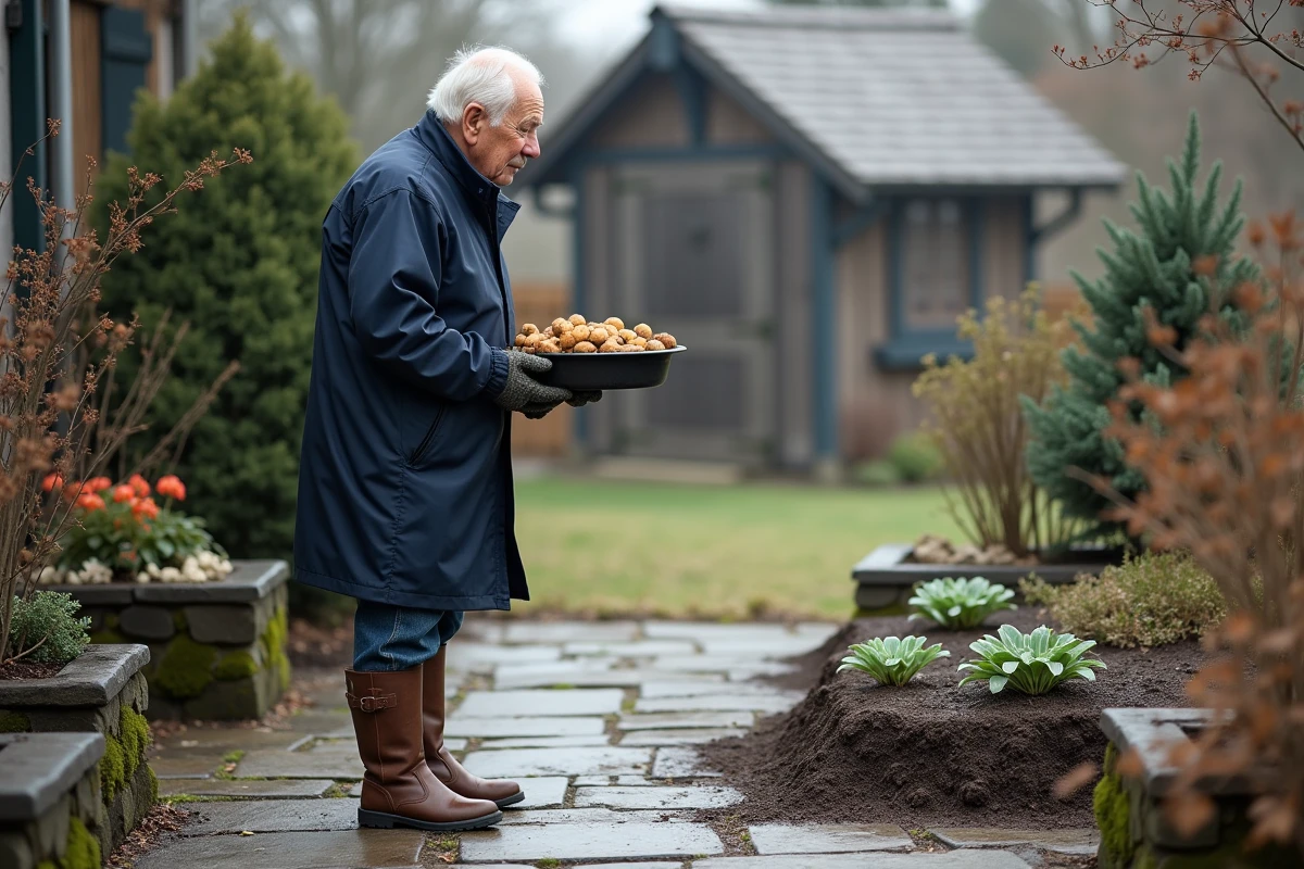 Homme âgé tenant des plants de patates douces