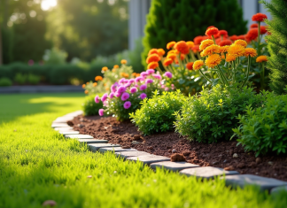 Bordures de jardin : comment réussir parfaitement ? Jardin bien entretenu avec fleurs colorées et buissons verts