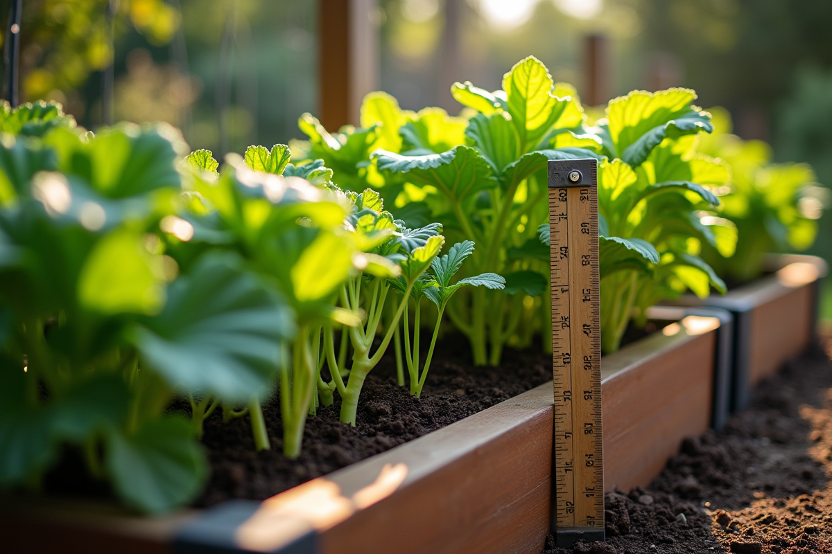 Jardin surélevé avec légumes en pleine croissance en plein soleil