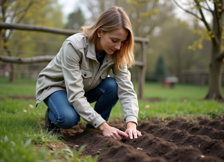 Meilleur moment pour planter des tubercules : dates de plantation et conseils Femme moyenne âge plantant des pommes de terre dans un jardin