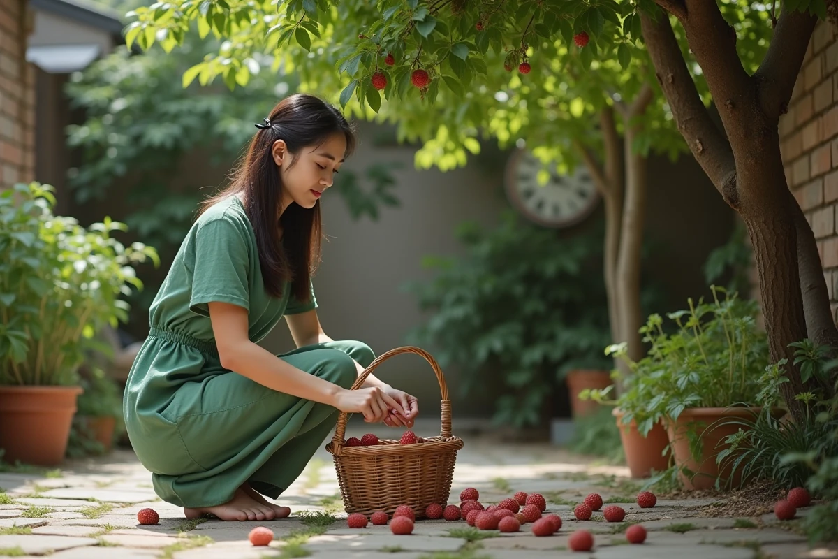 Jeune femme récoltant des mûres dans un jardin urbain