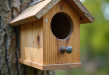 Nid d'oiseau en bois mal construit avec des trous larges