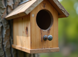 Nid d'oiseau en bois mal construit avec des trous larges