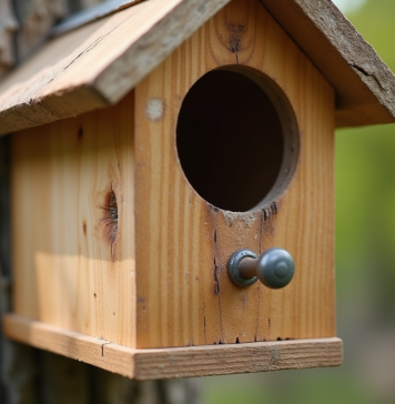 Nid d'oiseau en bois mal construit avec des trous larges