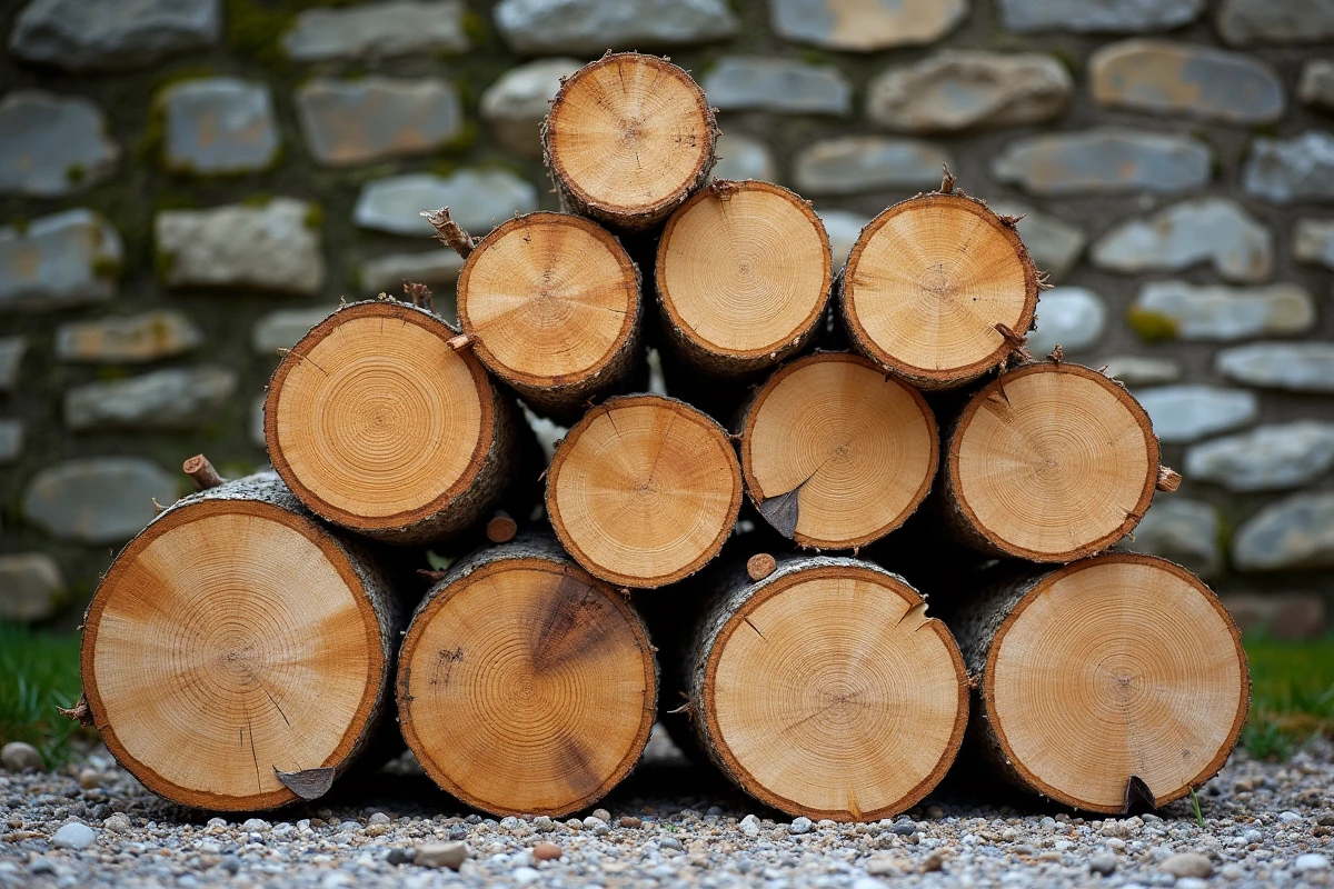 Pile de bois de chauffage en stère mesurée avec coupe transversale des bûches empilées