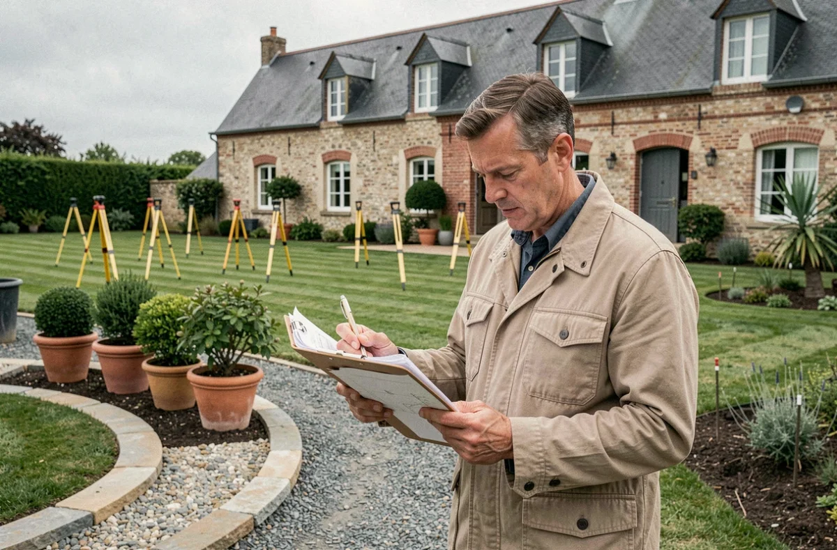 Paysagiste de Thurette Paysage supervisant un chantier d'aménagement de terrasse et de jardin dans le Nord
