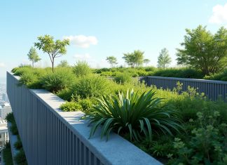 Toiture végétalisée : quelle pente idéale pour une installation réussie ? Toit végétal moderne en ville avec végétation luxuriante